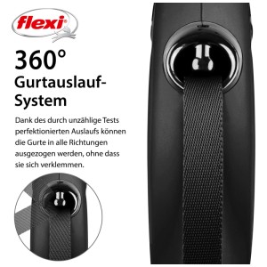 Guinzaglio avvolgibile Flexi New Classic nero, taglia L con nastro da 5 m.
