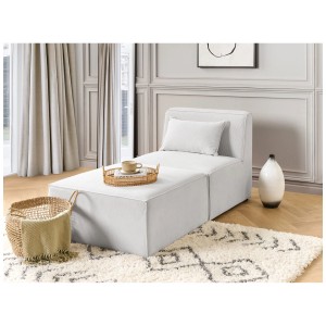 Chaise longue crème Beliani Lemvig Cord, canapé modulable en velours côtelé avec coussin.
