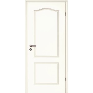 Porta interna bianca Brillant Classic con due pannelli e maniglia, battuta a destra.