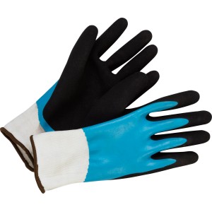 Gants de jardin bleus taille 9 avec revêtement antidérapant pour une prise sûre lors du jardinage.