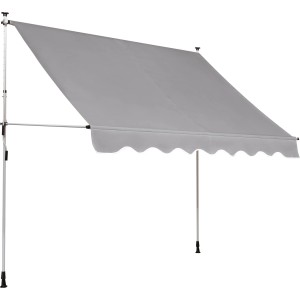 Tenda a braccio cadente grigio argento 2,5x1,5m per finestre e balconi, con manovella e piedini regolabili.