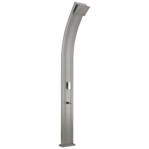 Doccia solare Steinbach Slim Line Deluxe, doccia da esterno argentata con soffione e rubinetto acqua fredda.