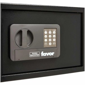 Cassaforte Burg-Wächter Favor S5 E: Cassaforte nera con serratura elettronica e tastierino numerico.