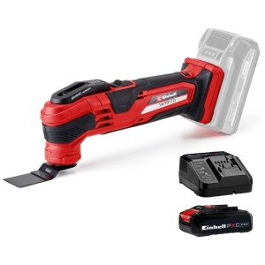 Einhell Varrito outil multifonction sans fil avec batterie, chargeur et accessoires.