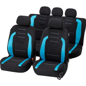 Set coprisedili Cartrend Fashion, 14 pezzi, nero-blu, per interni auto.