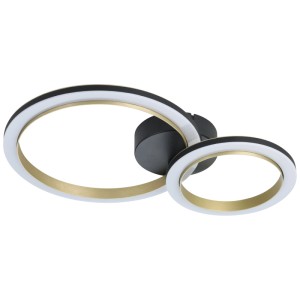 Plafonnier LED dimmable Calliera, noir/laiton, 2 lumières. Lampe de plafond moderne pour intérieur.