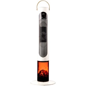 Stufa elettrica oscillante bianca Sonnenkönig Tartus con effetto fiamma.