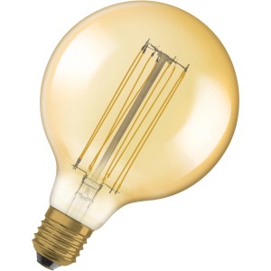 Ampoule LED Osram E27 forme globe, teinte dorée, 8,8W, lumière chaude pour espaces de vie.