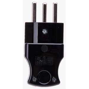 Weißer 3-poliger Stecker Typ 23 für 16A/250V, geeignet für Flachstecker.