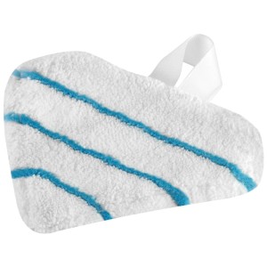 Tampons de nettoyage triangulaires Delta (2x) pour nettoyeur vapeur Black+Decker, microfibre avec rayures bleues.