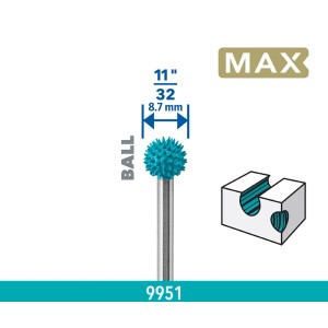 Fraise à râper sphérique Dremel Max 9951, Ø 9 mm, turquoise. Accessoire pour enlèvement précis de matière.