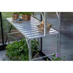 Tavolo Halls Standalone, 121x52cm, in alluminio. Banco da lavoro pratico per serra e giardino.