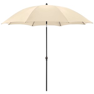Runder Doppler Sonnenschirm Myzone Ø 200 cm, naturfarbenes Polyesterdach, anthrazitfarbener Stahlmast.