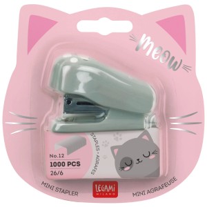 Legami Mini Agrafeuse Patte de Chat Grise, incluant 1000 agrafes avec motif chat.