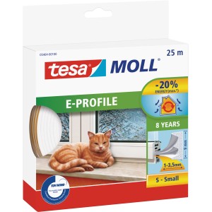 Emballage du joint en caoutchouc Tesamoll® E-Profile, 25m, blanc. Bande d'étanchéité pour fenêtres et portes.