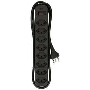 Multiprise noire Basic Line avec 8 prises de type 13 et interrupteur.