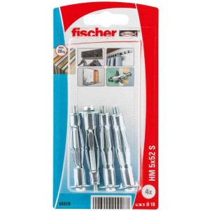 Fischer tasselli per cavità HM 5x52 S K NV, confezione da 4, per fissaggi sicuri in spazi vuoti.