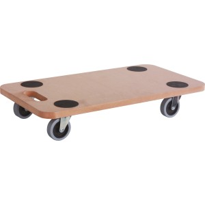 Planche de transport en MDF avec 4 roulettes, poignée et patins de protection. Charge max. 200 kg.