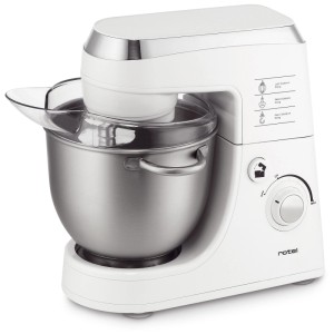 Robot da cucina Rotel, 350 W, ciotola in acciaio cromato, bianco, con paraspruzzi e controllo velocità.