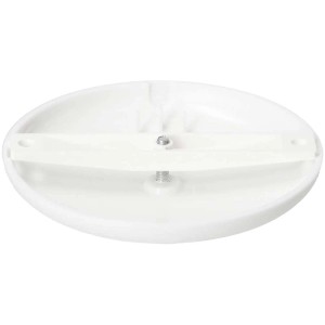 Rosace de plafond blanche avec pontet, 95x13mm, pour installation de lampe. Sans halogène et facile à installer.