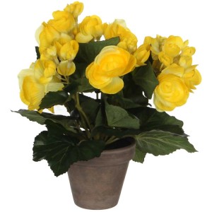 Begonia artificiale gialla in vaso, decorazione realistica per interni.
