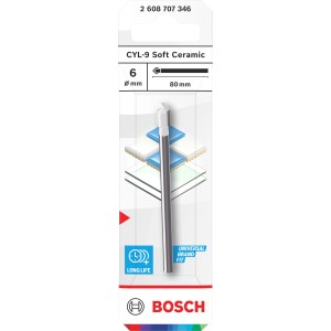 Punta per piastrelle Bosch CYL-9, 6 mm, per ceramica tenera, argento.