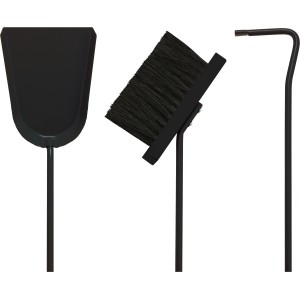 Set d'outils de cheminée CMI noir, 4 pièces : pelle, balai et tisonnier.