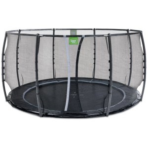 Trampolino interrato nero Exit Dynamic Ø 427 cm con rete di sicurezza.