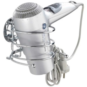 Wenko Support sèche-cheveux Turbo-Loc, chrome brillant avec sèche-cheveux et support de câble.