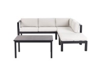 Beliani Garten-Ecksofa-Set Messina Aluminium Schwarz / Cremeweiss