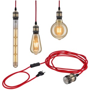 Lampada a sospensione LED Paulmann Neordic Eldar, cavo rosso, attacco brunito, varie forme di lampadine.