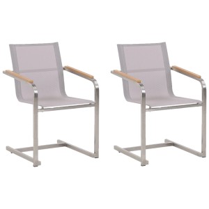 Set sedie da giardino Beliani Cosoleto, 2 sedie beige in acciaio inox con braccioli in legno.