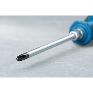 Gros plan : jeu de tournevis Bosch Professional, 6 pièces, avec manche bleu.