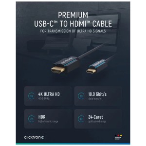 Cavo adattatore Wentronic USB-C a HDMI nero, 2 m, per audio e video.