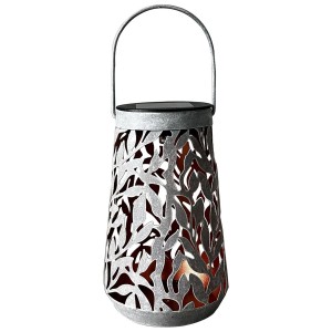 Lanterna solare a LED Schönenberger Olea, grigio pietra/oro rame, motivo a foglie, alta 18 cm.