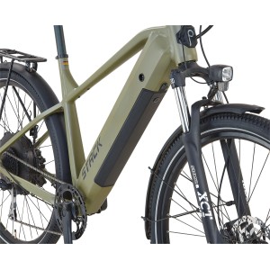 E-Bike Prophete SUV Stack 2.0 color muschio con batteria integrata e pneumatici da 29 pollici.