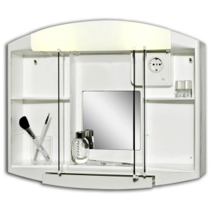 Armoire de toilette Jokey Elda avec 3 portes miroir en verre cristal, prise et interrupteur.