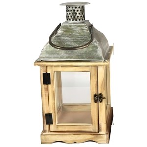 Lanterne Martien Nature, taille S, 40,5x15 cm. Lanterne décorative en bois avec fenêtres en verre et poignée en métal.