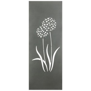 Anthrazitfarbener Nouvel Paravent Allium aus Metall mit ausgestanztem Blumenmuster.