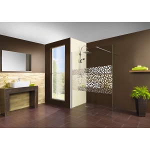 Box doccia walk-in Panorama con decoro cromato Terrazzo, vetro di sicurezza 8mm e stabilizzatore.