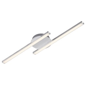 Plafoniera LED moderna in look alluminio con due elementi luminosi. Ideale per spazi abitativi.