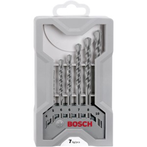 Set di punte per trapano per cemento Bosch CYL-3 Silver Percussion, 7 pezzi, Ø 4-10 mm in scatola grigia.