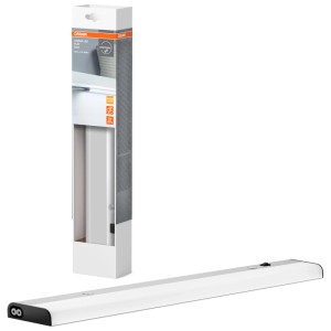 Osram LED Luminaire sous meuble Linear Flat Eco, aluminium, 37cm. Lampe de cuisine compacte à lumière blanc chaud.
