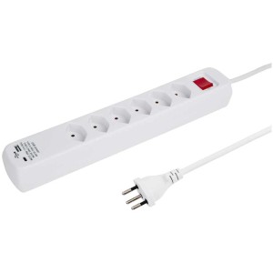 Weisse Steffen Steckdosenleiste mit 6 T13-Steckdosen, USB-A/C und 1,5m Kabel.
