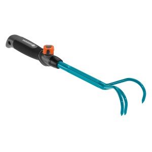 Gardena Combisystem piccolo coltivatore con albero in metallo blu e manico nero.