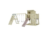 PolarPlay Spielturm Frida Doppelschaukel Kletterwand Rutsche Altrosa