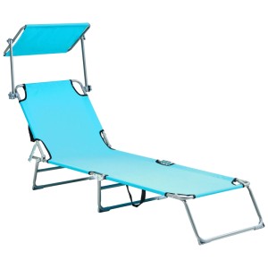Chaise longue Beliani Foligno, turquoise, avec dossier réglable et pare-soleil. Structure en acier robuste.