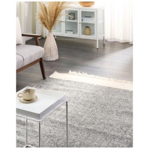 Beliani Tapis Tatlisu, laine grise, 140x200 cm. Tapis en laine avec franges dans le salon.