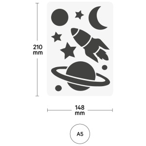 I am Creative Design-Schablone Kids Weltraum: Rakete, Sterne und Planet zum Malen und Basteln.