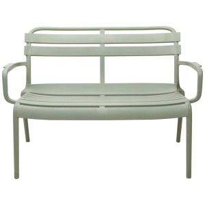Panca da giardino impilabile in acciaio verde con braccioli per 2 persone. Ideale per esterni.